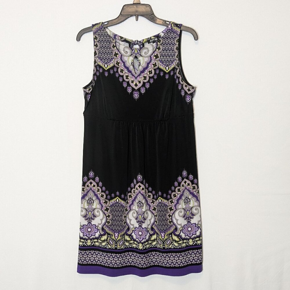 APT. 9 Black/Purple Paisley Short Sleeveless Jersey Dress; Size PM